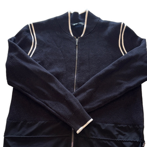 Athleta Woman’s Med Zip-Up Sweater in Black with White Stripes